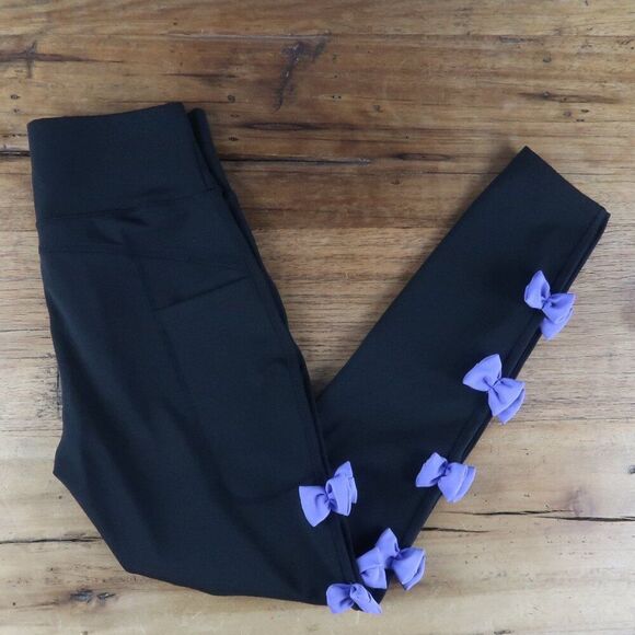 POP FIT BLACK LAVENDER DREAM FAMOUS BOWI LEGGINGS SIZE SMALL - Picture 1 of 8